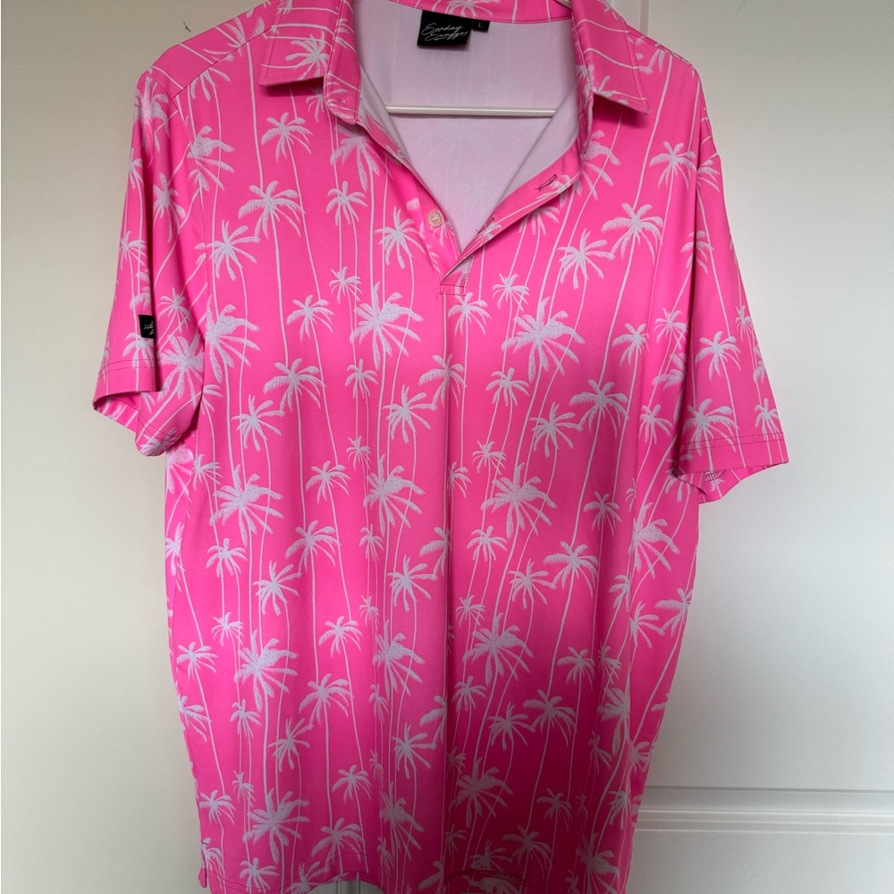 Sunday Swagger Tropical Pink Palm Tree Men's Polo - Large